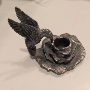 Silver Hummingbird and Rose Candle Holder